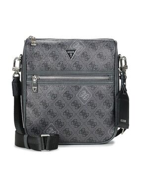 New GUESS Gray Monogram Messenger Bag with Silver Hardware